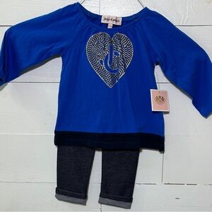 Juicy Couture Blue Long-Sleeve Top w JC Heart NWT &Juicy Couture Denim Jeggings